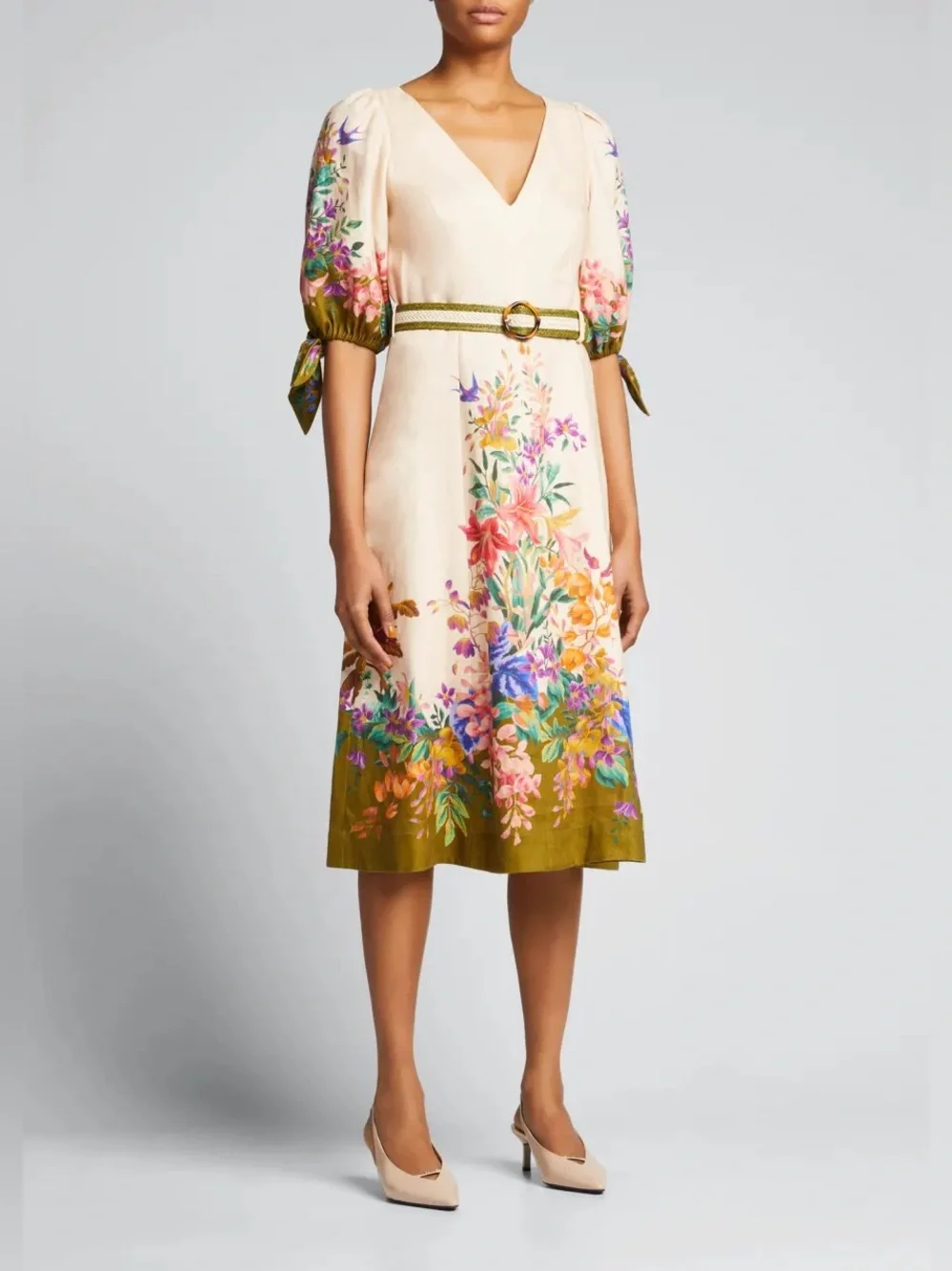 NWT Zimmermann Tropicana Tie-Sleeve Linen Midi Dress 🌸